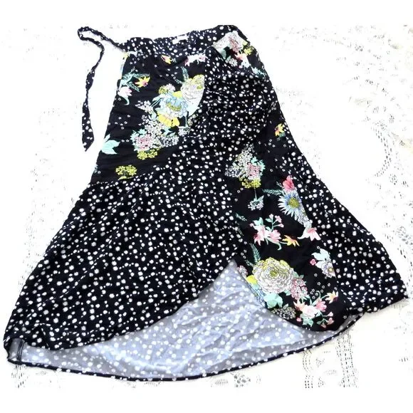 Maaji Black Bouquet Maxi Wrap Skirt Cottagecore/Bohochic  S EUC - Picture 2 of 11
